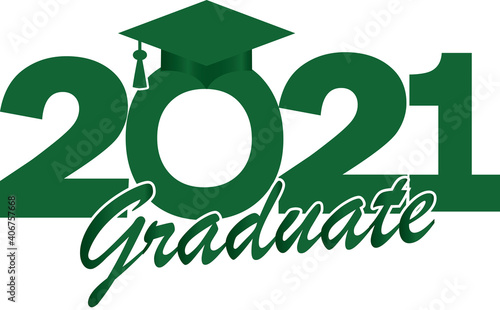 Green 2021 Graduate with Graduation Cap
