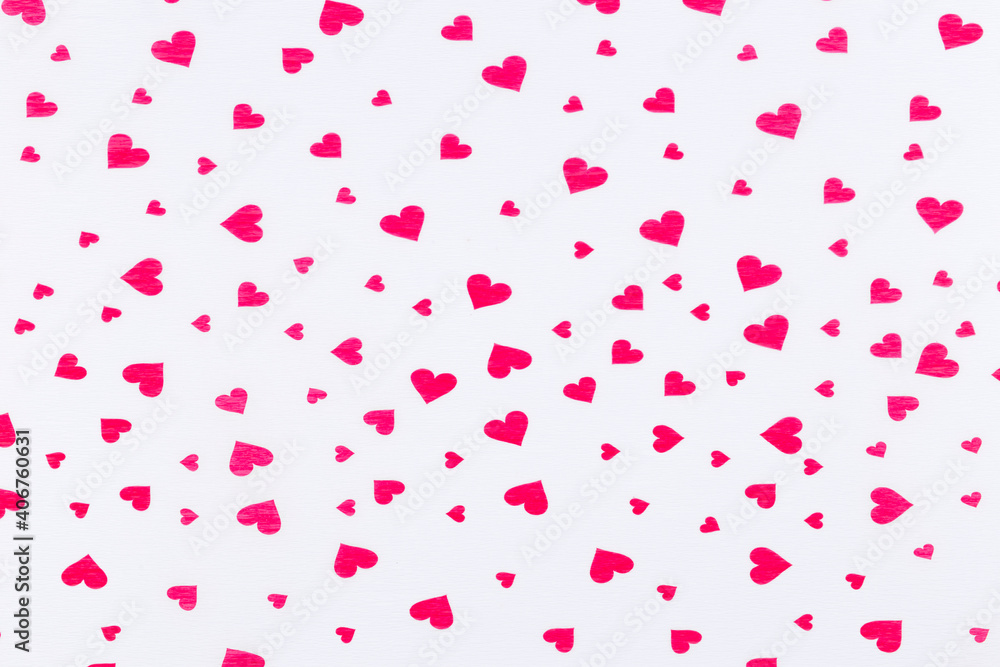 Red hearts on white . Minimal Valentines day background.