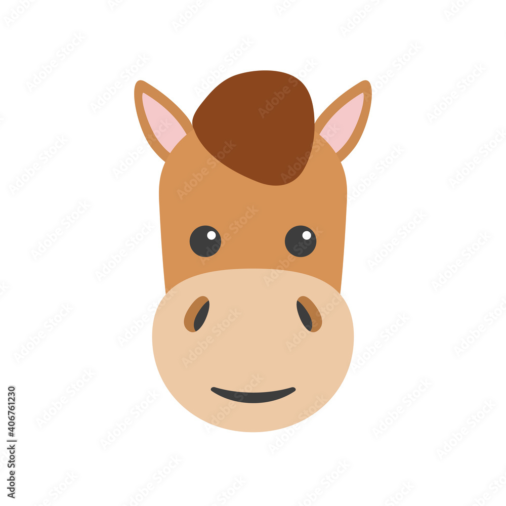 Fototapeta premium Horse head. Farm animal face in flat style. Vector illustration isolated on white