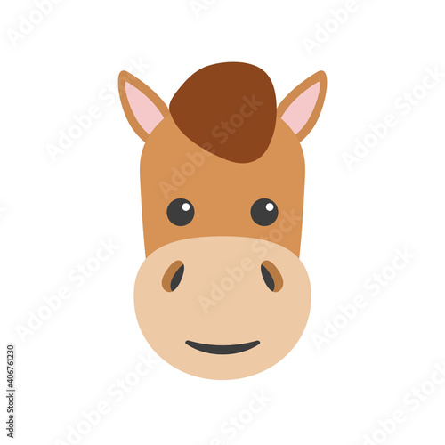 Horse head. Farm animal face in flat style. Vector illustration isolated on white