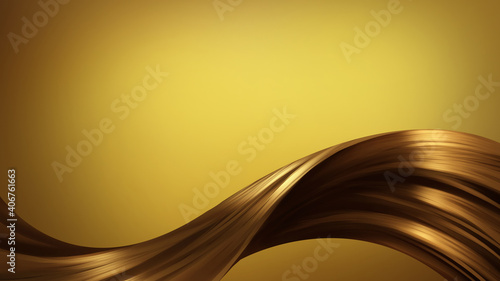 Woman brown hair / brunette hair color, healthy concept : Beautiful long curly hair shine on golden background. Digital painting illustration.