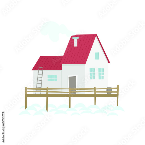 House on the water. Rustic fishing scandinavian house. Flat vector cartoon illustration 