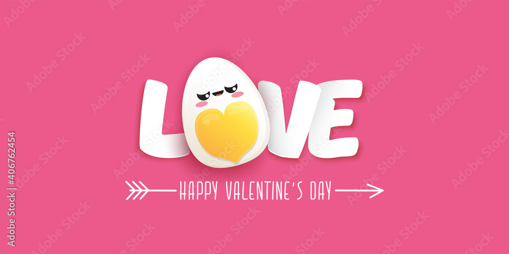 vector funny valentines day horizontal banner with cute egg character isolated on pink background. Happy Valentines day cartoon funky banner or poster. vector funny valentines day horizontal banner with cute egg character isolated on pink background. Happy Valentines day cartoon funky banner or poster.