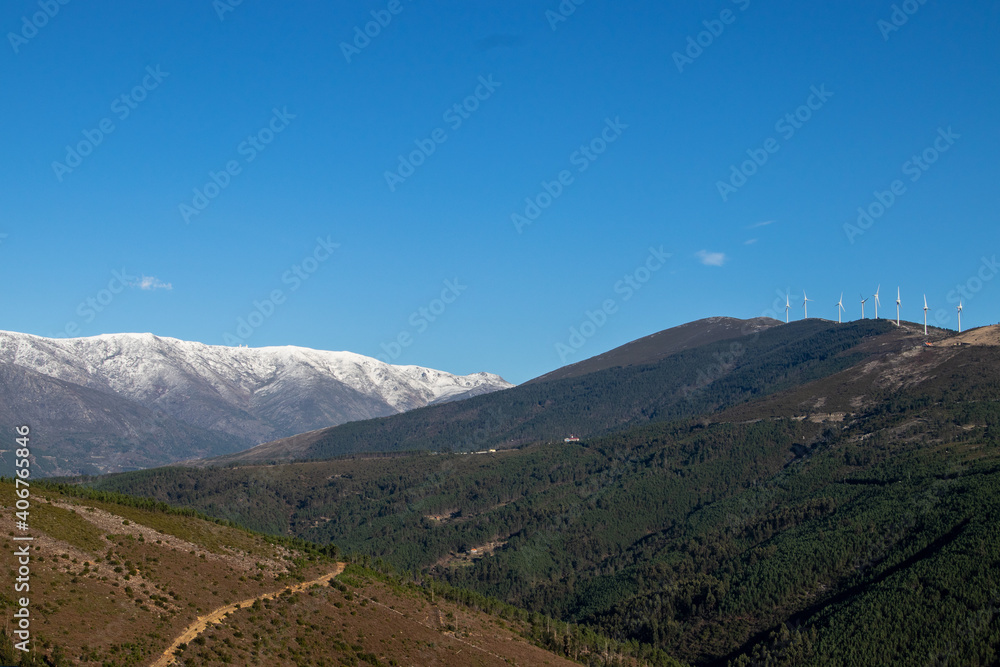 fantastic nature landscape, with the Serra da Estrela in the background, with lots of snow. Portugal