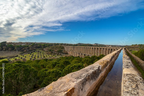 The Pegoes Aqueduct near the city of Tomar, was built with the purpose of supplying water to the Convento de Cristo in Tomar, and is about 6 km long. Being a national monument since 1910. photo