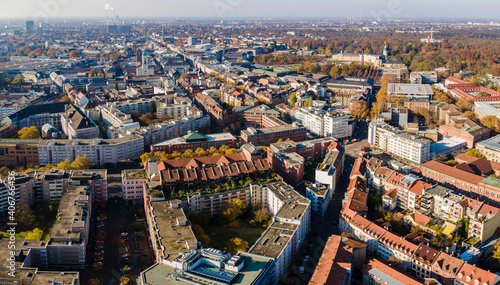  Aerial view of the downtown city Karlsruhe in Germany, on a sunny autumn day 