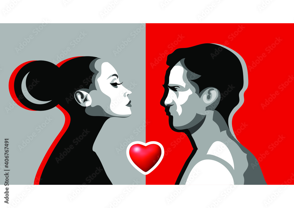Abstract couple in love.  Valentine symbol. Vector illustration