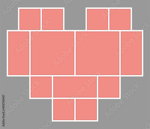 Valentines Day Mood Board. Collage frames template. Heart shape from 13 tiles
