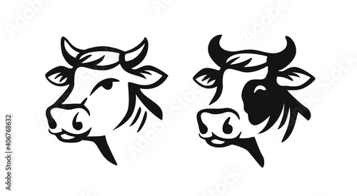 Cow head black on white