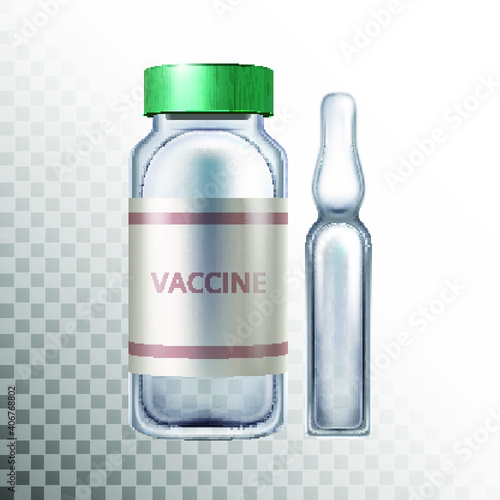 Realistic ambula and bottle with vaccine or medicine