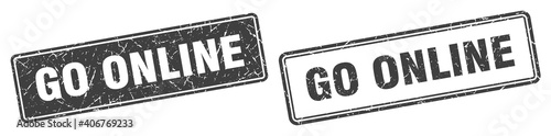 go online stamp set. go online square grunge sign