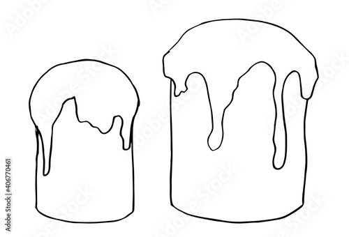 Set of two Easter cakes black and white Vector Line art. Catolic Easter symbol. For invitention, postcard, coloring book.