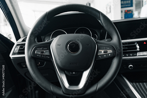 Vászonkép Steering wheel of a new luxury car