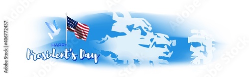 Vector illustration concept of Happy Presidents' Day. Washington's Birthday greeting with American flag and president hat on abstract background.