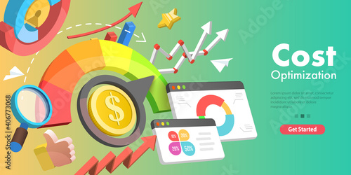 3D Vector Conceptual Illustration of Cost Reduction, Falling Rate of Profit, Price Minimising, Dollar Rate Decrease.