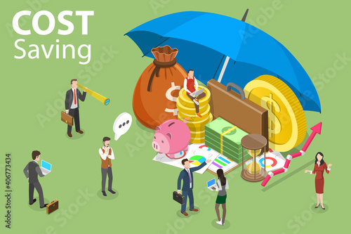 3D Isometric Flat Vector Conceptual Illustration of Cost Savings, Asset Management, Financial Investment.