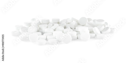Pile of pills on white background. Medical treatment