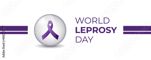 World Leprosy Day vector illustration with purple awareness ribbon inside transparent crystal ball. Realistic glass ball. photo
