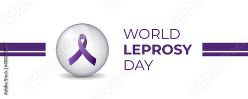World Leprosy Day vector illustration with purple awareness ribbon inside transparent crystal ball. Realistic glass ball.