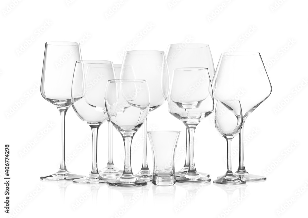 Set of new bar glassware on white background Set of new bar glassware on white background