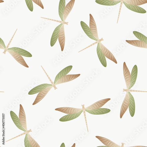 Dragonfly girlish seamless pattern. Summer dress fabric print with flying adder insects. Isolated