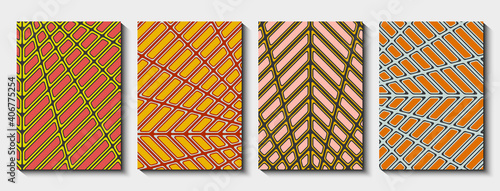 Set of simple cover templates in different colors. Geometric smooth  shapes with shadow. Concentric grid.