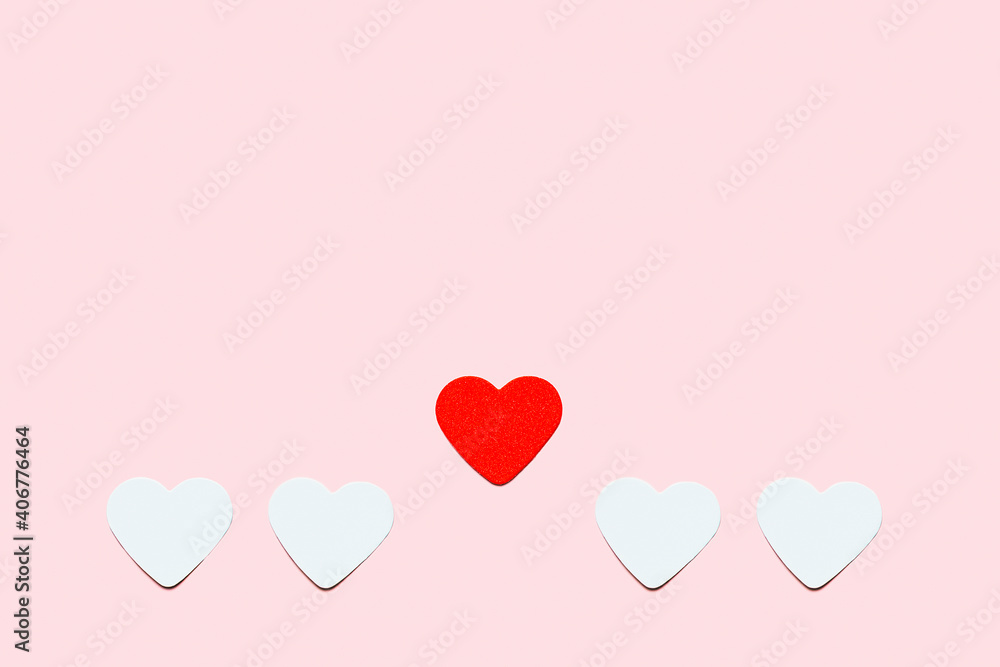 Hearts on a pink background. Valentine's day concept.