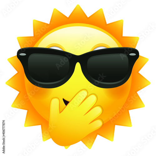 Happy Sun Emoji Sunglasses. Summer Vacations. Illustration Face Vector Design Art.