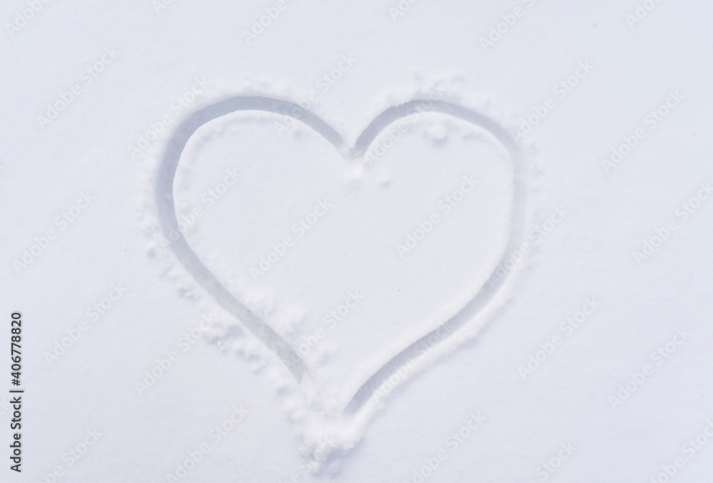 Heart on white snow. Winter symbol of love in Valentine's day. Heart on white snow. Winter symbol of love in Valentine's day.