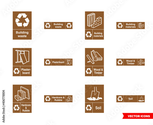 Building recycling signs icon set of color types. Isolated vector sign symbols. Icon pack.