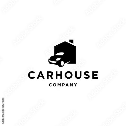 Car and house logo icon vector, car out from garage, concept for insurance, vehicle dealership and garage in trendy simple minimal modern style illustration.