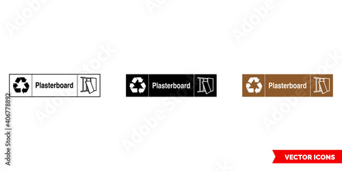 Plasterboard landscape recycling sign icon of 3 types color, black and white, outline. Isolated vector sign symbol.
