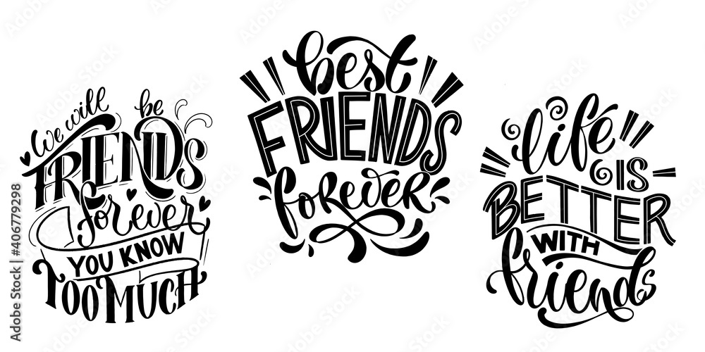 Vecteur Stock Quote about friends. Happy Friendship day phrase. Vector  design elements for t-shirts, bags, posters, cards, stickers and badges. |  Adobe Stock