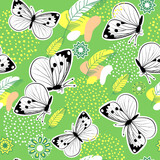 Modern abstract simple little flowers,butterflies and feathers endless wallpaper.Folk floral and butterflies seamless pattern.Trendy fabric design,wrapping paper.Botanical background.