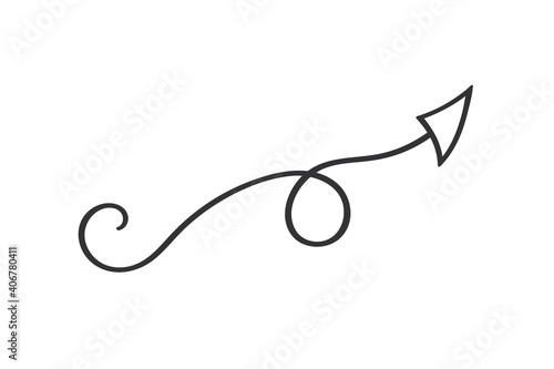 Hand drawn arrow in doodle style. Cute direction indicator. Isolated object on a white background.