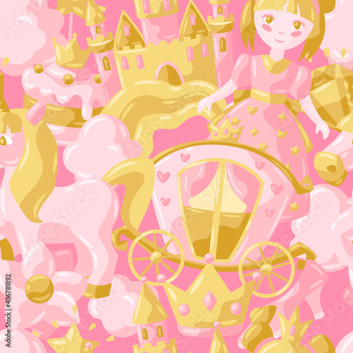 Princess party items seamless pattern.