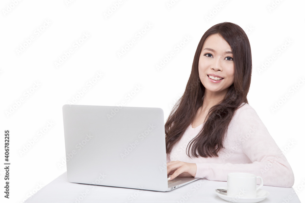 Portrait of a happy young using laptop Portrait of a happy young using laptop