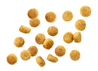 Dry pet food flies on a white background. Isolated