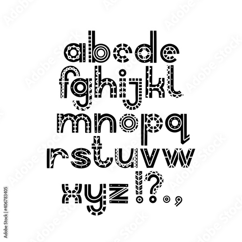 Fiesta style artisic abc. Hand drawn ethnic alphabet. Vector letters with decorative elements. photo