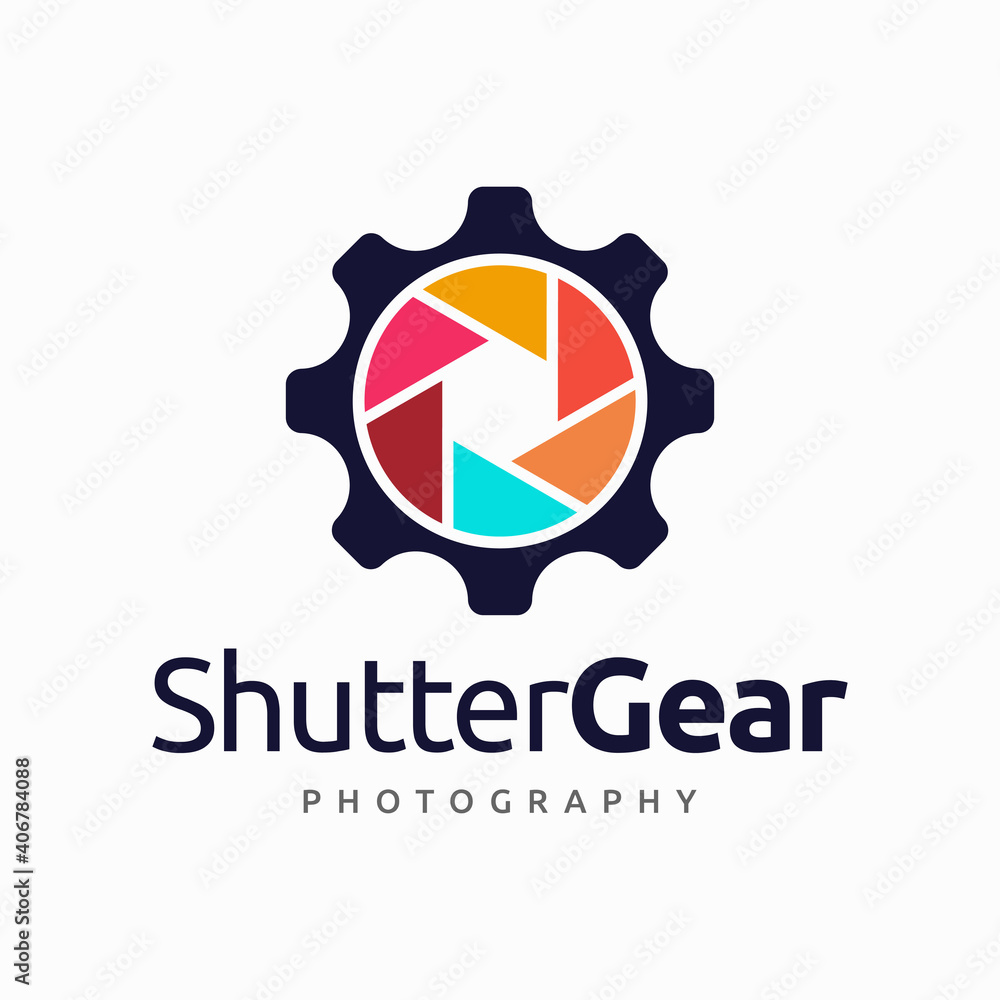 camera shutter gear logo design template vector