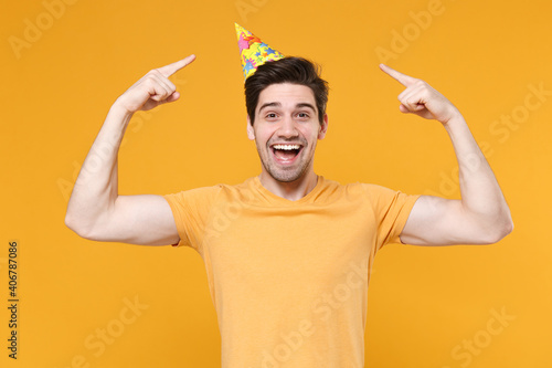 Photography Young smiling caucasian cute satisfied happy man 20s in basic blank print design