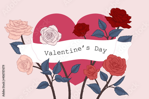 Hand drawn floral valentine's day background. photo