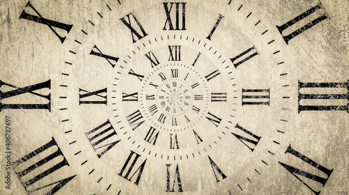 Fotografiet Droste effect background with infinite clock spiral