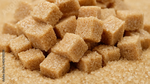 brown sugar cubes over sugar. Demerara golden brown sugar