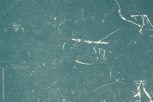 Texture of blue green aged paper sheet, dirt stains, spots, wrinkle, vintage background