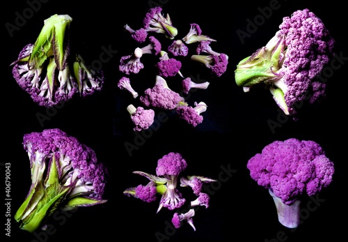 Fototapeta Naklejka Na Ścianę i Meble -  Collection of Perfect Raw Purple Cauliflowers