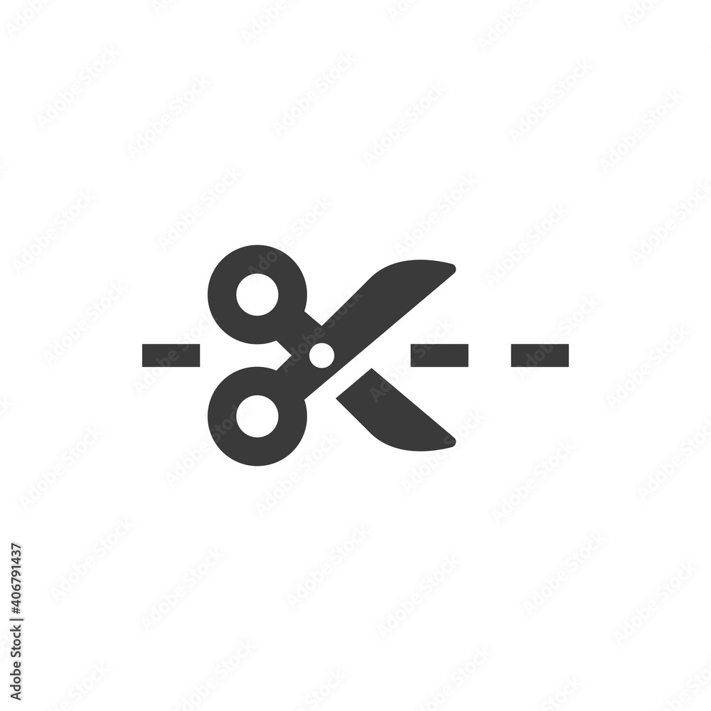 Scissors with dashed cut line icon. Coupon glyph vector symbol. Scissors with dashed cut line icon. Coupon glyph vector symbol.
