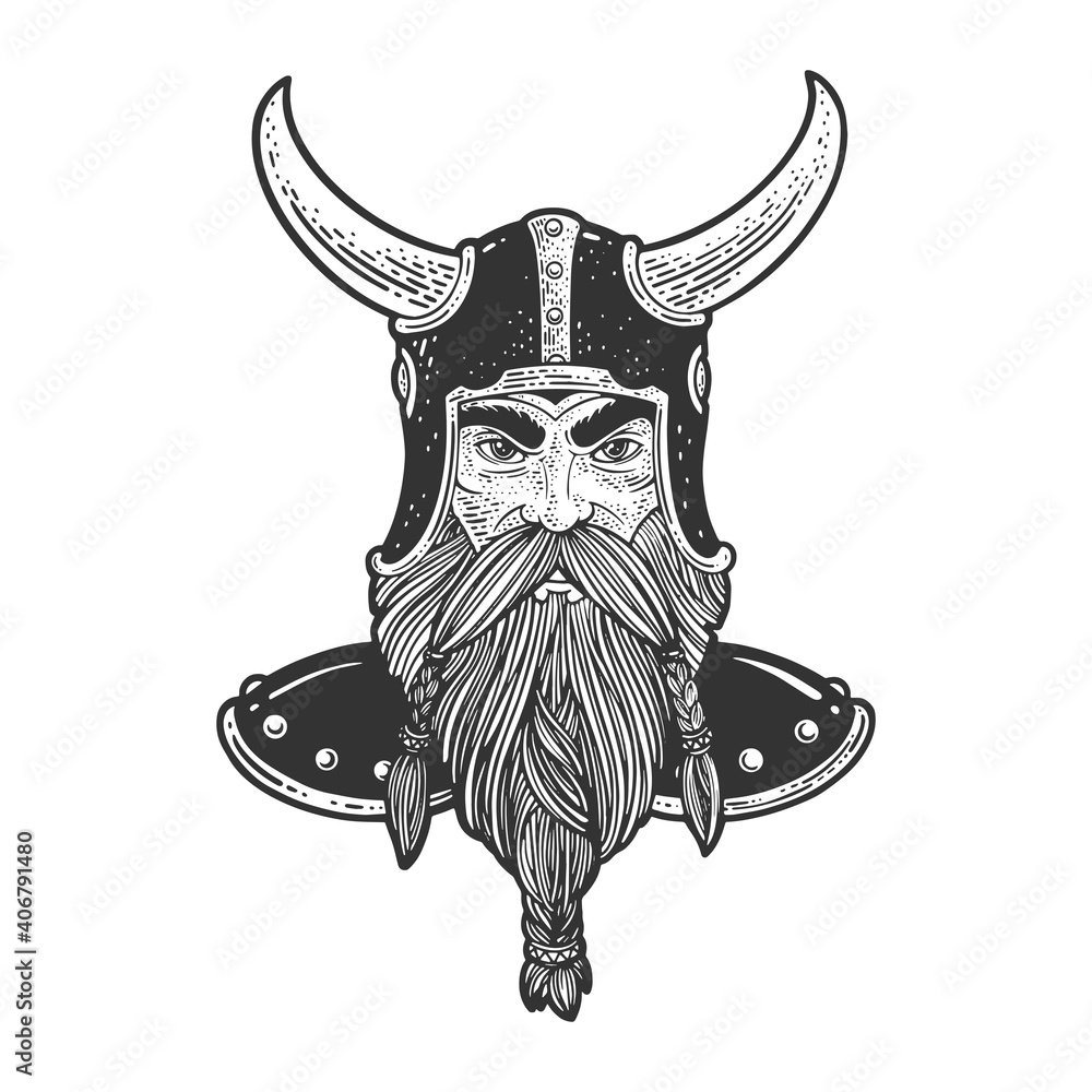 Fototapeta premium medieval viking sketch engraving vector illustration. T-shirt apparel print design. Scratch board imitation. Black and white hand drawn image.
