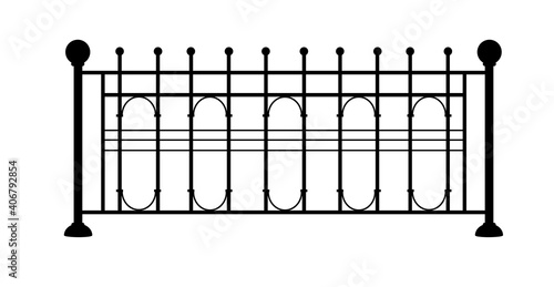 Metal grill of a classic fence. Silhouette drawing. Vector illustration