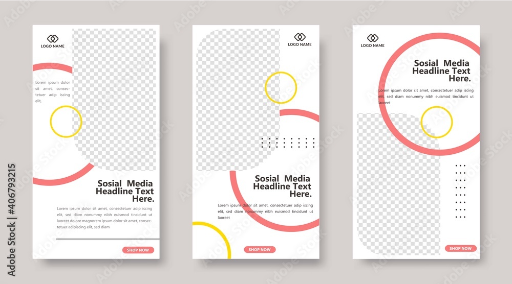 Set of Editable minimal sosial media story banner template. Red yellow and white background color with geometric shapes for social media story and web internet ads. Vector illustration Set of Editable minimal sosial media story banner template. Red yellow and white background color with geometric shapes for social media story and web internet ads. Vector illustration